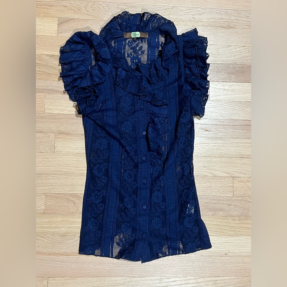 Anthropologie Eva Franco Navy Lace Top 2 XS